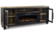 Foyland Black/Brown 83" TV Stand with Electric Fireplace - Lara FurnitureTV Stand