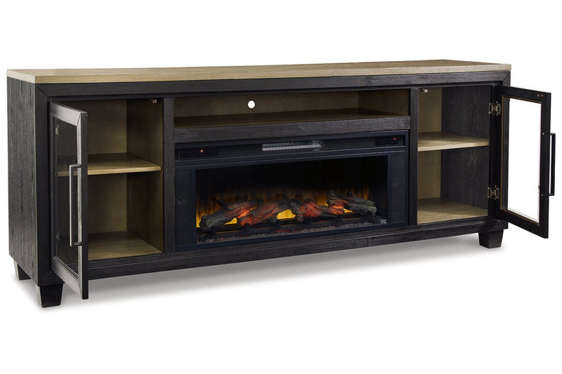 Foyland Black/Brown 83" TV Stand with Electric Fireplace - Lara FurnitureTV Stand
