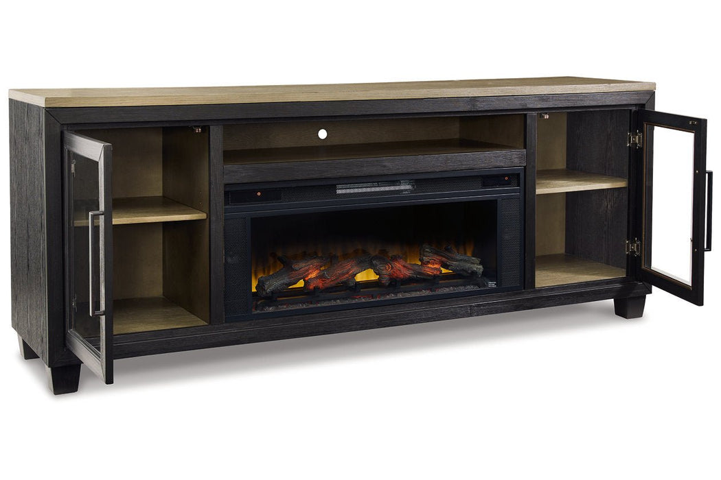 Foyland Black/Brown 83" TV Stand with Electric Fireplace - Gate FurnitureTV Stand