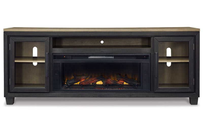 Foyland Black/Brown 83" TV Stand with Electric Fireplace - Lara FurnitureTV Stand