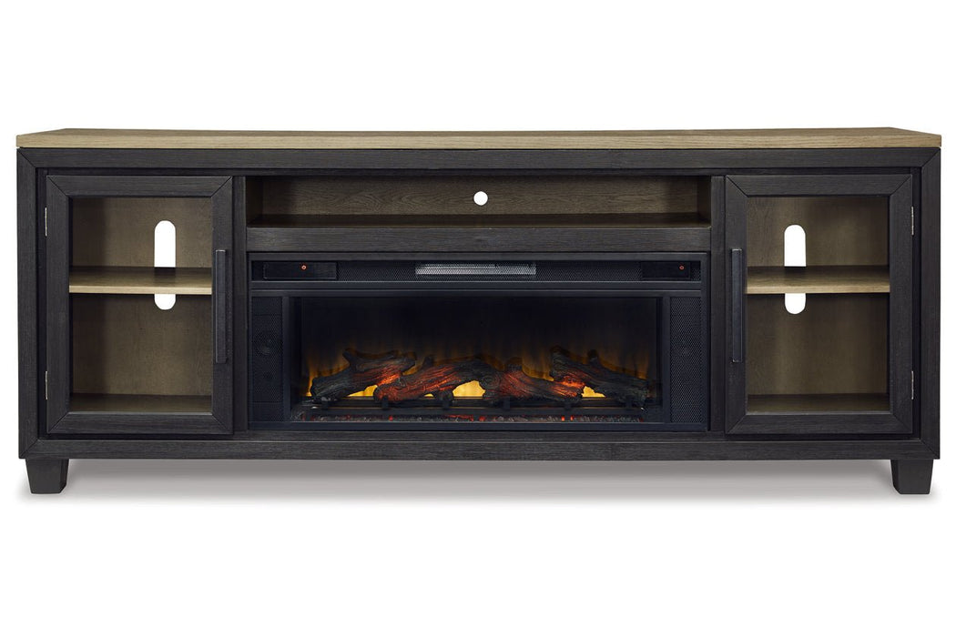 Foyland Black/Brown 83" TV Stand with Electric Fireplace - Gate FurnitureTV Stand
