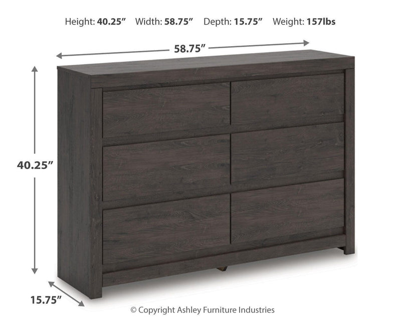 Fraluna King Panel Bed, Dresser and Nightstand in Charcoal - PKG021669