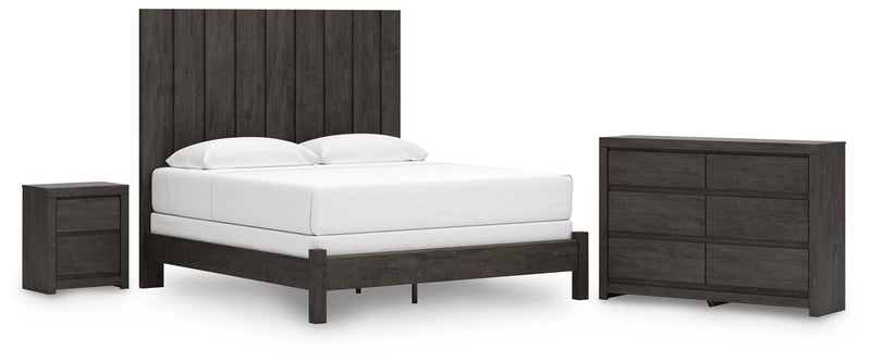 Fraluna King Panel Bed, Dresser and Nightstand in Charcoal - PKG021669