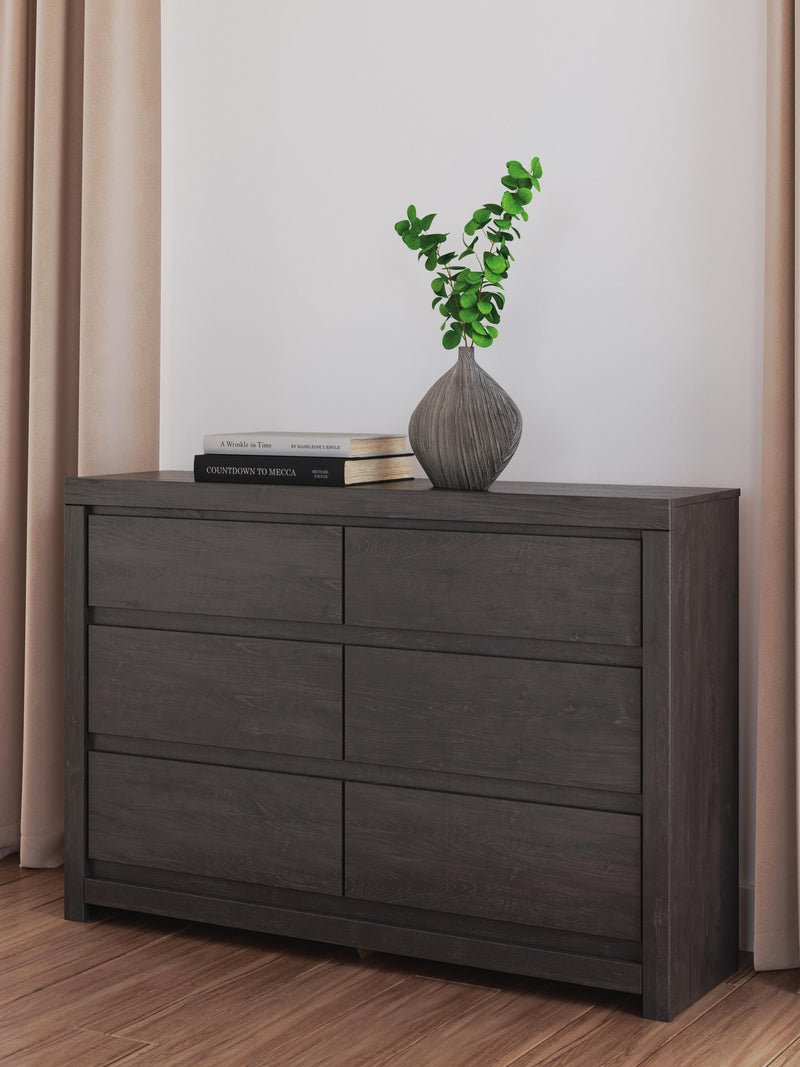 Fraluna King Panel Bed, Dresser and Nightstand in Charcoal - PKG021669
