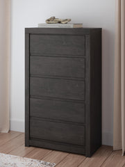 Fraluna King Panel Storage Bed, Dresser, Mirror, Chest and 2 Nightstands in Charcoal - PKG021680