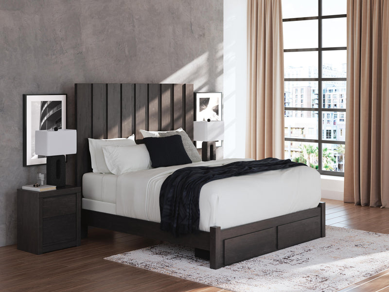 Fraluna King Panel Storage Bed, Dresser, Mirror, Chest and 2 Nightstands in Charcoal - PKG021680