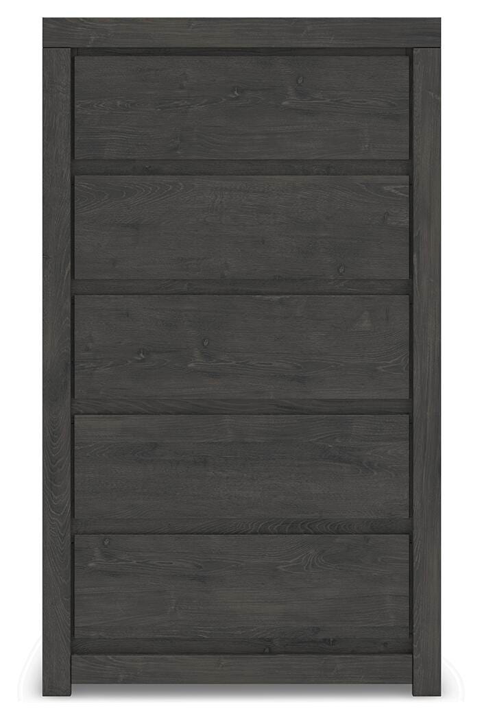 Fraluna King Panel Storage Bed, Dresser, Mirror, Chest and 2 Nightstands in Charcoal - PKG021680