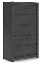 Fraluna King Panel Storage Bed, Dresser, Mirror, Chest and Nightstand in Charcoal - PKG021683