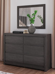 Fraluna Queen Panel Storage Bed, Dresser, Mirror and 2 Nightstands in Charcoal - PKG021671