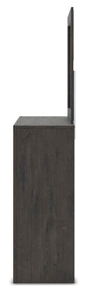 Fraluna Queen Panel Storage Bed, Dresser, Mirror and 2 Nightstands in Charcoal - PKG021671