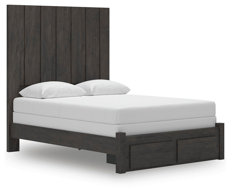 Fraluna Queen Panel Storage Bed, Dresser, Mirror and Chest in Charcoal - PKG021674