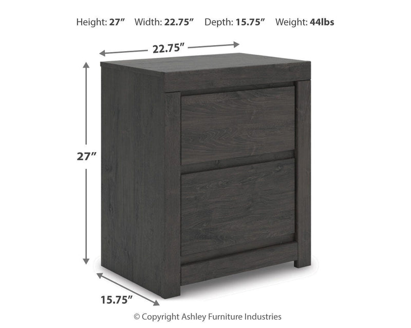 Fraluna Queen Panel Storage Bed, Dresser, Mirror and Nightstand in Charcoal - PKG021673