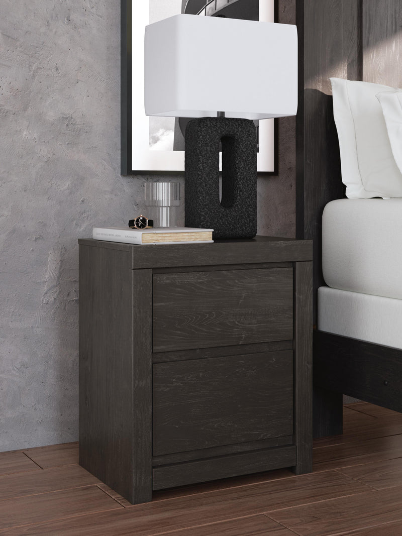 Fraluna Queen Panel Storage Bed, Dresser, Mirror and Nightstand in Charcoal - PKG021673