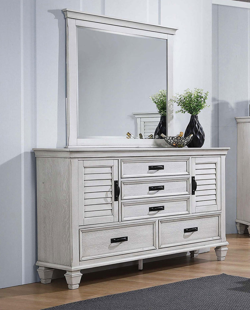 Franco 5-drawer Dresser with Mirror Distressed White - 205333M