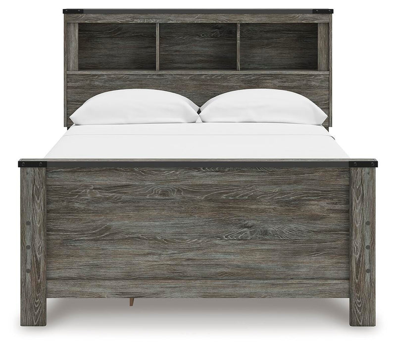 Frandern Full Bookcase Panel Bed with Storage, Dresser, Mirror and Chest - B4480B28
