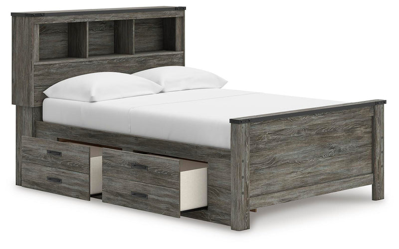 Frandern Full Bookcase Panel Bed with Storage, Dresser, Mirror and Chest - B4480B28