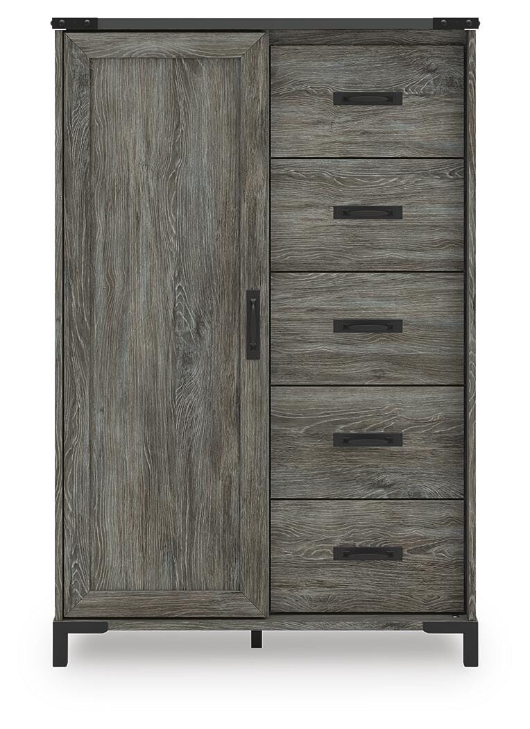 Frandern Full Bookcase Panel Bed with Storage, Dresser, Mirror and Chest - B4480B28