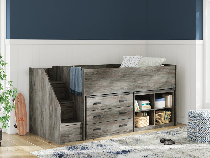 Frandern Gray Twin Loft  Bed with Bookcase and Drawer Storage - B4480B16
