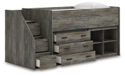 Frandern Gray Twin Loft  Bed with Bookcase and Drawer Storage - B4480B16