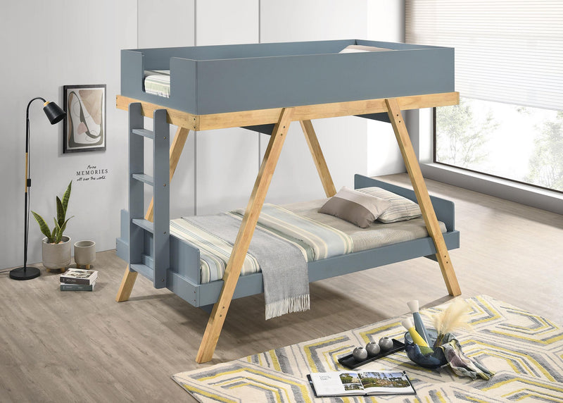 Frankie Wood Twin Over Twin Bunk Bed Blue and Natural - 460572T