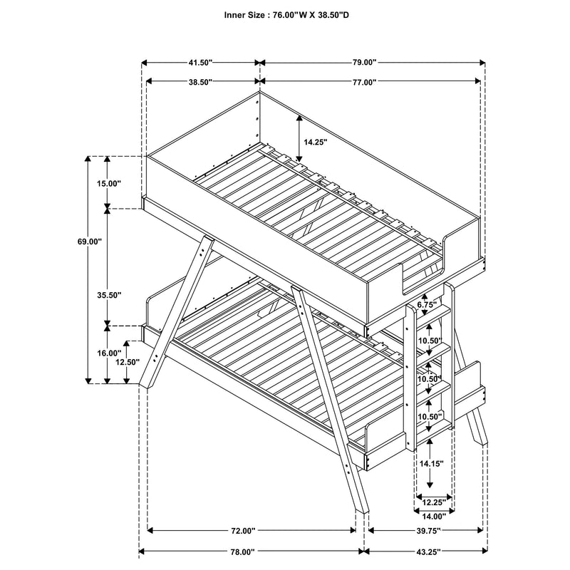 Frankie Wood Twin Over Twin Bunk Bed Blue and Natural - 460572T