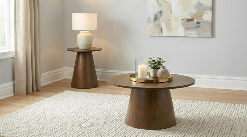 Franklin 2-piece Round Pedestal Coffee Table Set Dark Brown - 706438-S2