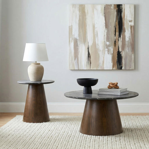 Franklin 2-piece Round Pedestal Coffee Table Set Grey and Dark Brown - 722978-S2
