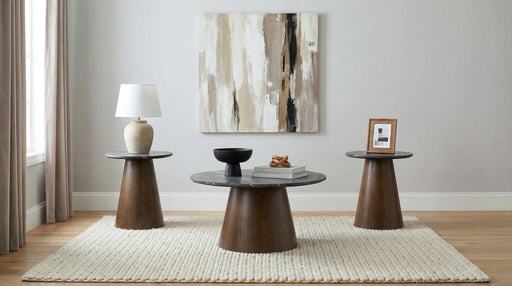 Franklin 3-piece Round Pedestal Coffee Table Set Grey and Dark Brown - 722978-S3