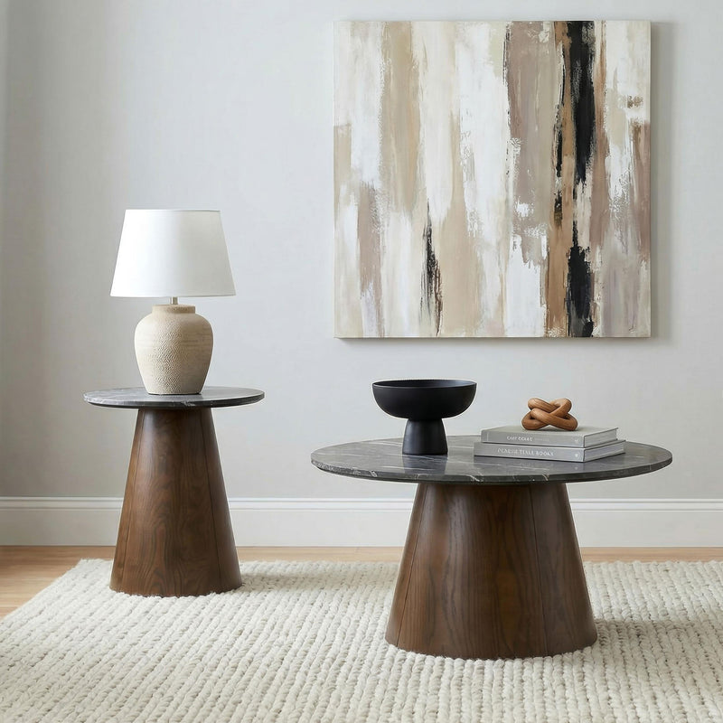 Franklin 36-inch Round Pedestal Coffee Table Grey and Dark Brown - 722978