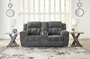 Frohn Graphite Reclining Loveseat with Console and 2 Recliners - 37406U5