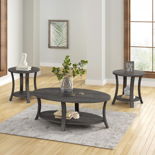 Gabriella - Dark Gray 3PC Coffee Table Set, Oval Shape Coffee Table and 2 Round Shape End Tables with Storage Shelves - T125-3PC-Set