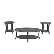 Gabriella - Dark Gray 3PC Coffee Table Set, Oval Shape Coffee Table and 2 Round Shape End Tables with Storage Shelves - T125-3PC-Set