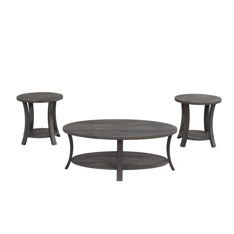 Gabriella - Dark Gray 3PC Coffee Table Set, Oval Shape Coffee Table and 2 Round Shape End Tables with Storage Shelves - T125-3PC-Set