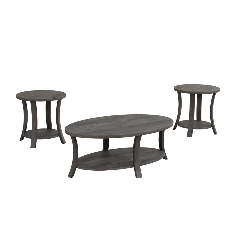 Gabriella - Dark Gray 3PC Coffee Table Set, Oval Shape Coffee Table and 2 Round Shape End Tables with Storage Shelves - T125-3PC-Set