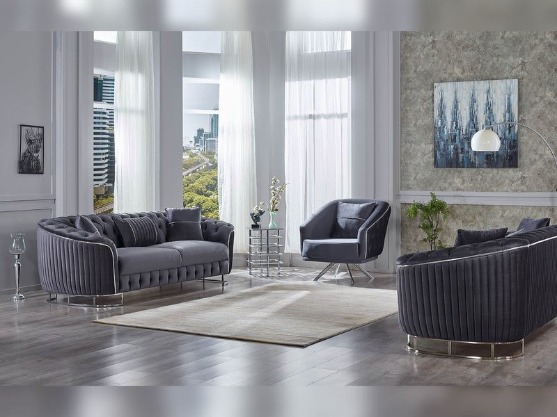Galata 3-pieces (Sofa & Loveseat & Chair) Livingroom in Anthracite - 200-SUM-GAL-VELVET412-321