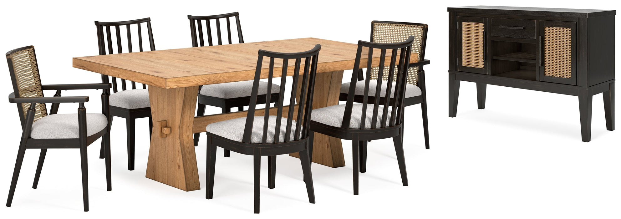 Galliden Light Brown Dining Table and 6 Chairs with Server - Gate FurnitureDining Room Set