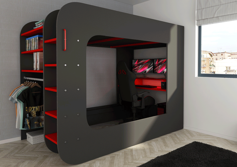 Gamer Bed Red & Black - i38209 - Lara Furniture
