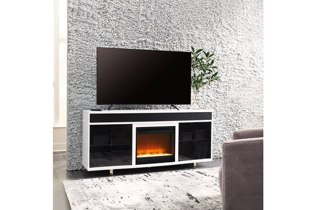 Gardoni White/Black 72" TV Stand with Electric Fireplace - Gate FurnitureTV Stand