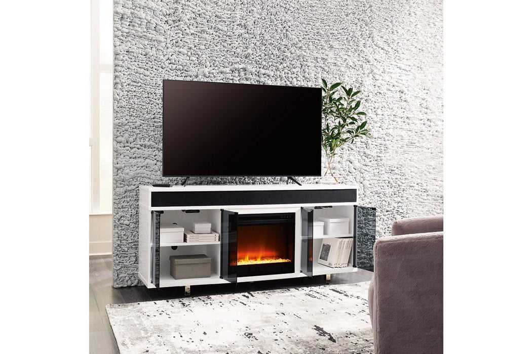 Gardoni White/Black 72" TV Stand with Electric Fireplace - Gate FurnitureTV Stand