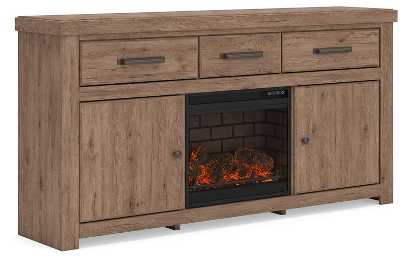 Garistyn Brown 73" TV Stand with Electric Fireplace - W2844W3