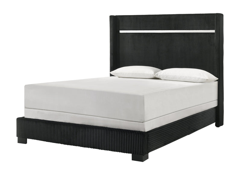 Gennro Black Corduroy King Upholstered Panel Bed - Lara FurnitureKing Bed