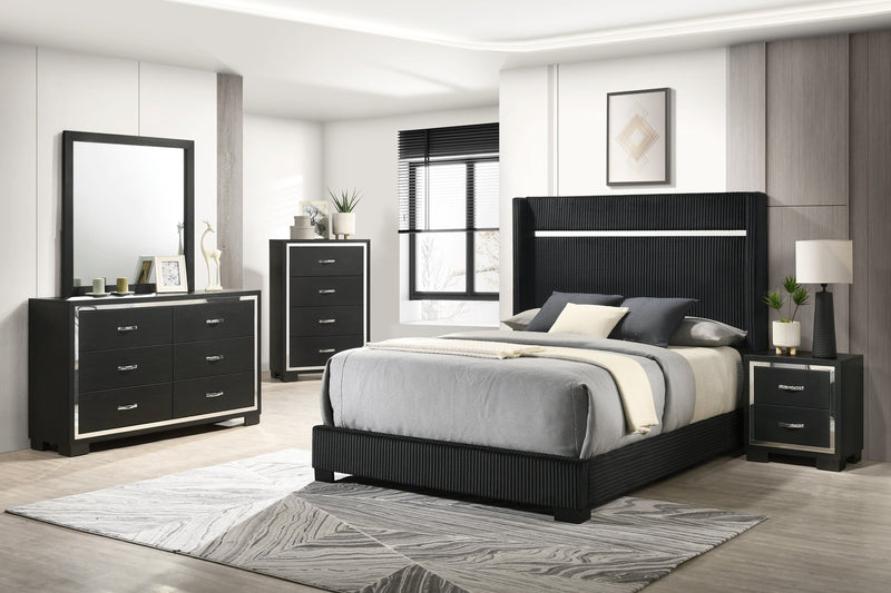 Gennro Black Corduroy Queen Upholstered Panel Bed - Lara FurnitureQueen Bed