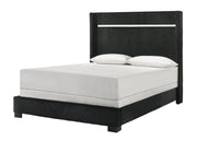 Gennro Black Corduroy Queen Upholstered Panel Bed - Lara FurnitureQueen Bed
