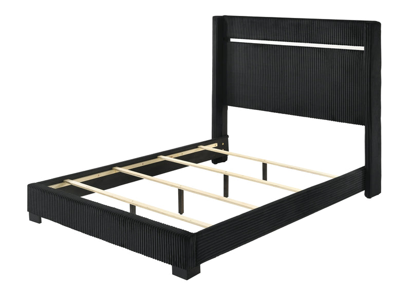 Gennro Black Corduroy Upholstered Panel Bedroom Set - Lara FurnitureBedroom Set