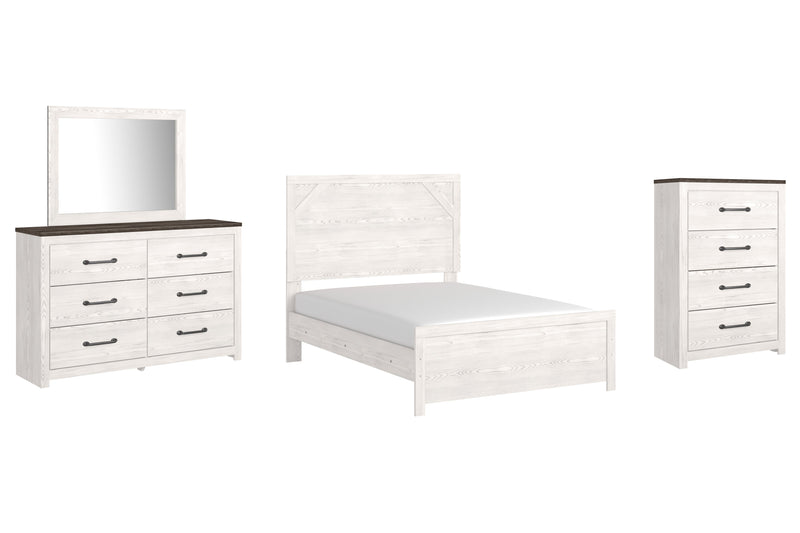 Gerridan Full Panel Bed with Mirrored Dresser and Chest in White/Gray from Ashley - Lara Furniture