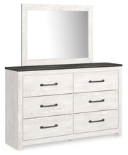 Gerridan King Panel Bed with Mirrored Dresser, Chest and 2 Nightstands in White/Gray - PKG009375