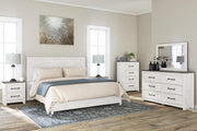 Gerridan King Panel Bed with Mirrored Dresser, Chest and 2 Nightstands in White/Gray - PKG009375