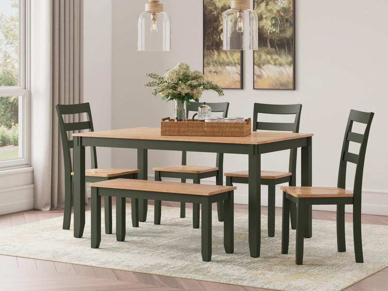 Gesthaven Dining Table with 4 Chairs and Bench (Set of 6) - D401-325