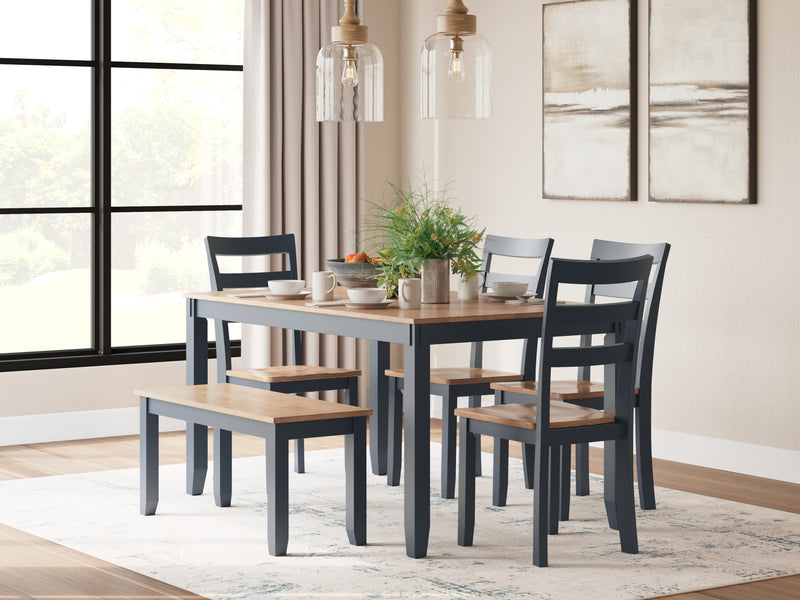 Gesthaven Natural/Blue Dining Table with 4 Chairs and Bench (Set of 6) - D399-325