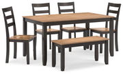Gesthaven Natural/Brown Dining Table with 4 Chairs and Bench (Set of 6) - D396-325